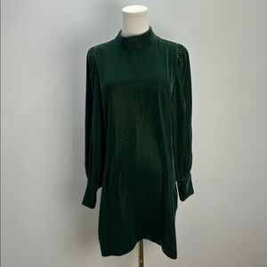 Banana Republic Green Velvet Open Back Mini Dress Long Sleeve Womens Small